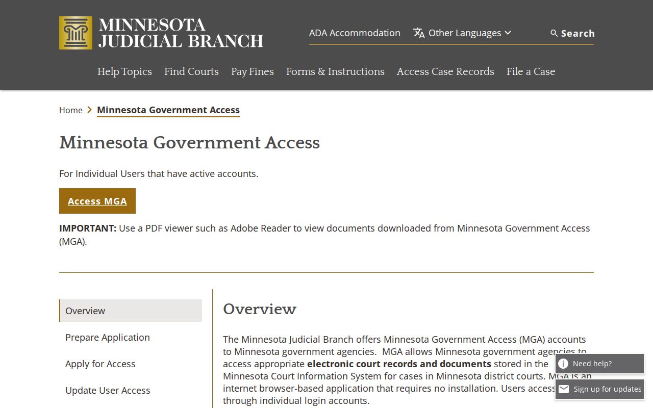 Minnesota Government Access guidance page explaining the red warrant marker for Watonwan County warrant records